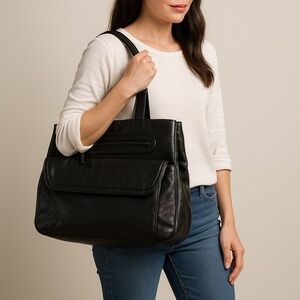 🖤 Outbrook Black Faux Leather Tote Shoulder Bag